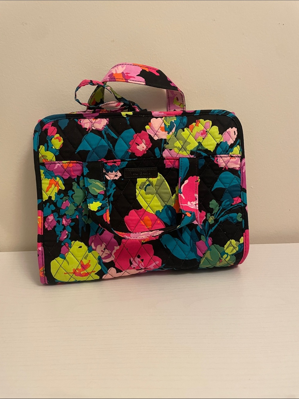 Vera Bradley Black Multicolor Quilted Floral Travel cosmetic Tote